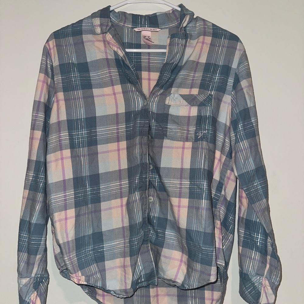 Victoria's Secret Plaid Pajama Top - Blue and Pink